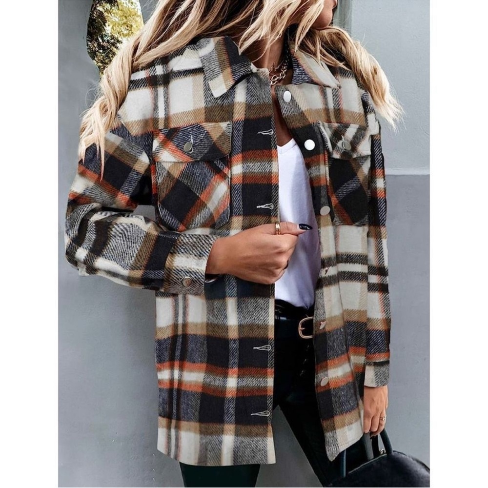 Oversized Flannel Shirt Jacket Shacket Plaid Flannel Button up Small - Picture 7 of 8